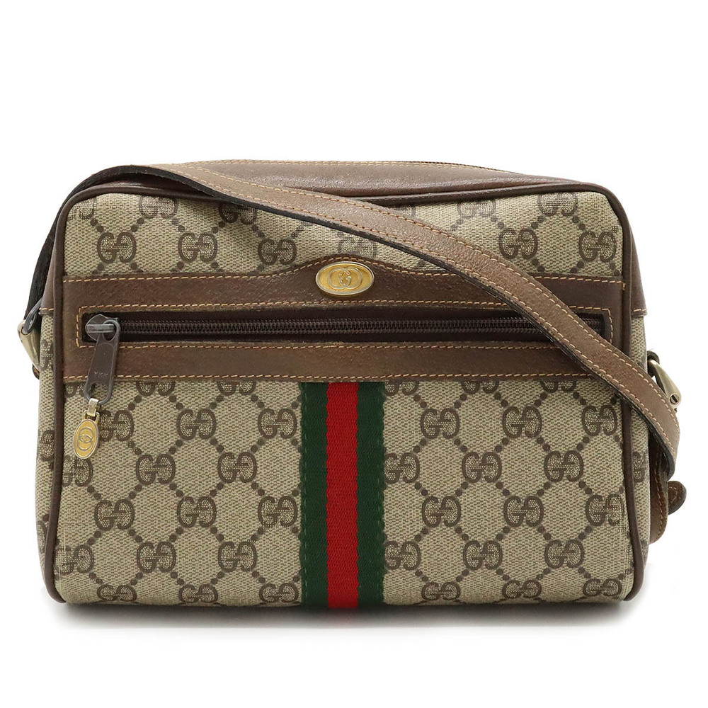 Gucci GG Plus Sherry Crossbody Bag Pouch Clutch Beige Brown Cream Brown